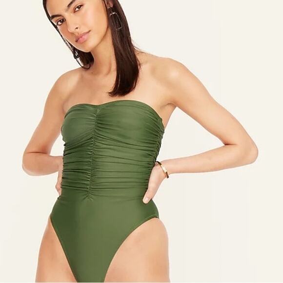 J. Crew Green Ruched Sweetheart One-Piece Size 22 - Picture 2 of 12
